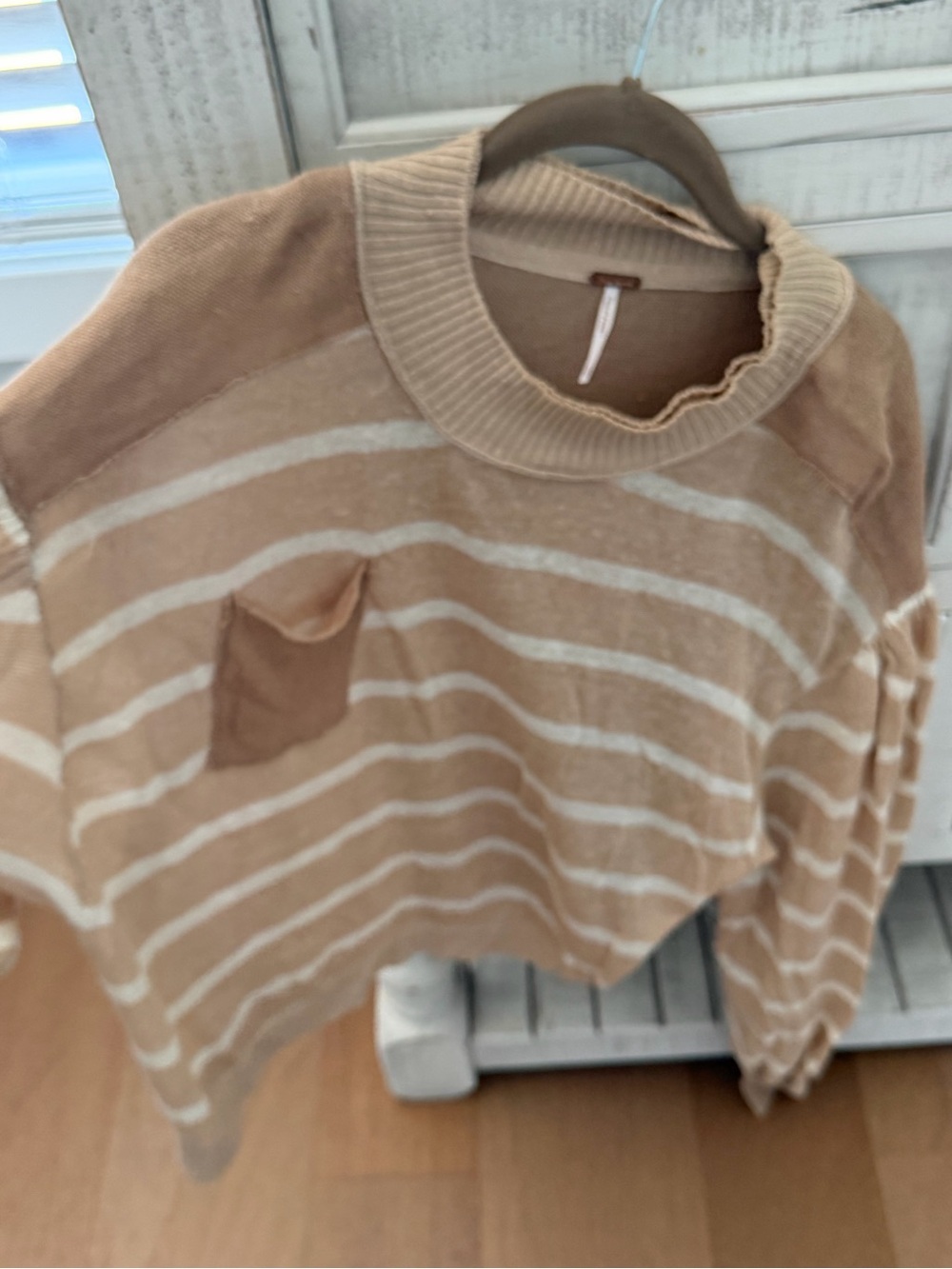 Free People Striped Crewneck Women’s Sweater in Beige and Cream